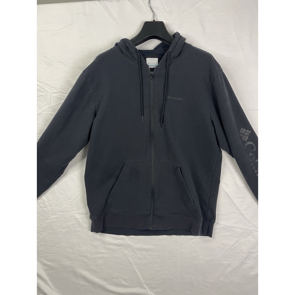 Columbia Trek Full Zip Fleece Hoodie Men's Washed Black Charcoal Logo Jacket XL